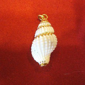 VTG WHITE SPIRALED CONCH SEASHELL H/GOLD ACCENTS HAND PAINTED